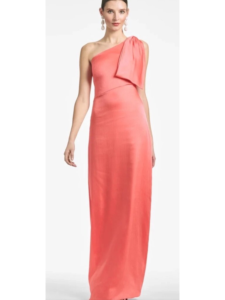Sachin & Babi Gown Maxi Dress One Shoulder Crinkle Satin Coral Pink 2